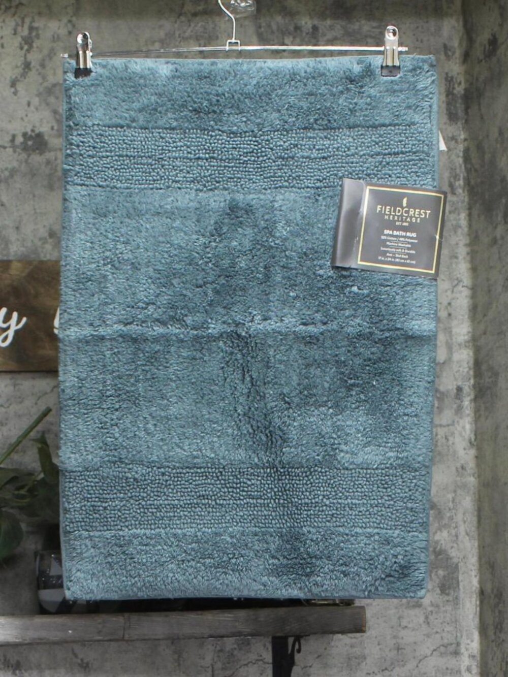 NWT Fieldcrest Spa Fuzzy Bath Rug Mat Rectangle Mineral Blue Green 17x24